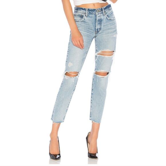 Revolve Moussy Straight Leg Distressed Blue Jeans - Picture 12 of 12